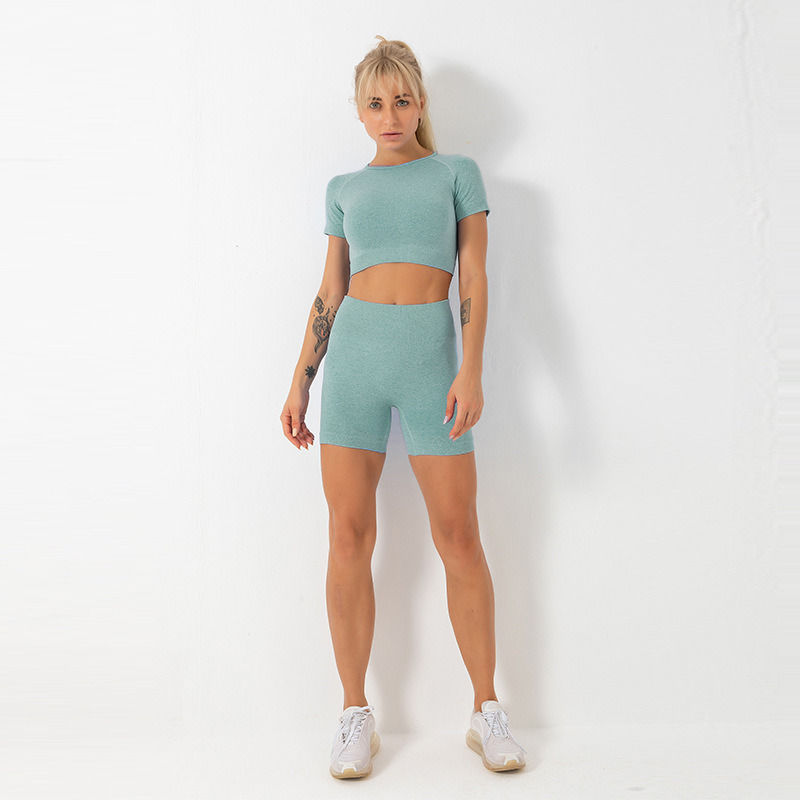 2021 Costumes antibactériens décontractés 2 pièces Jogger Tops Ensemble de vêtements de sport et shorts Yoga Porter des femmes Manches courtes