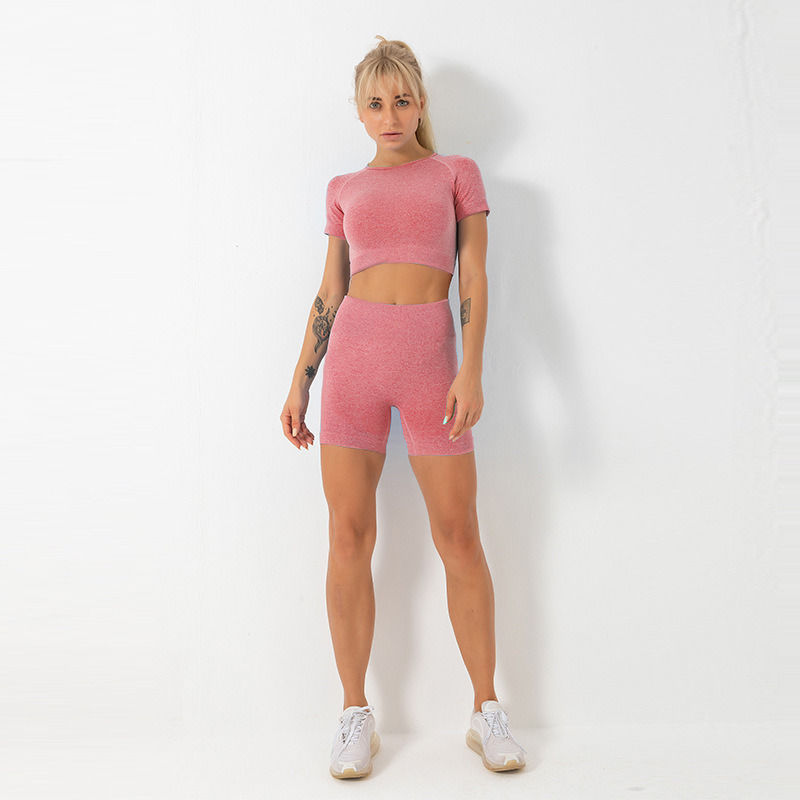2021 Costumes antibactériens décontractés 2 pièces Jogger Tops Ensemble de vêtements de sport et shorts Yoga Porter des femmes Manches courtes