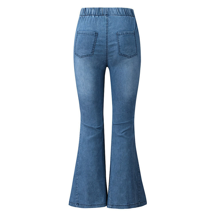Couleur étanche haute taille élastique taille genou cloche déchirée bas femmes jeans flare pantalons