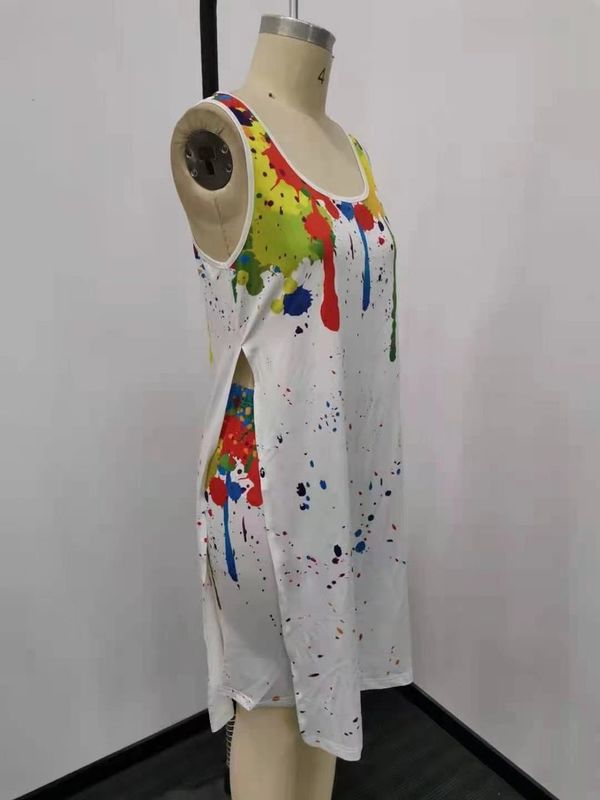 2021 Anti-UV Tie Die 2 pièces Série de courts-métrages d'impression à l'encre éclaboussée tenues irrégulières bord asymétrique