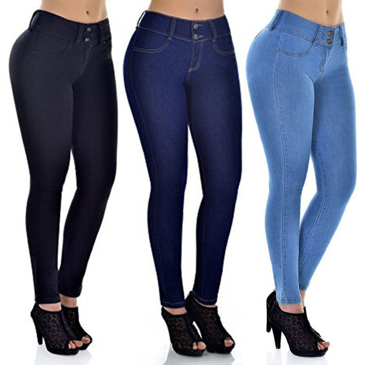 Couleur éblouissante de bonne qualité Jeans étirant haute taille Solid Woman Skinny Pencil Jeans