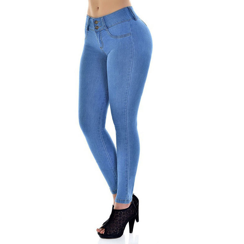 Couleur éblouissante de bonne qualité Jeans étirant haute taille Solid Woman Skinny Pencil Jeans