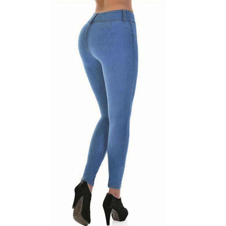 Couleur éblouissante de bonne qualité Jeans étirant haute taille Solid Woman Skinny Pencil Jeans