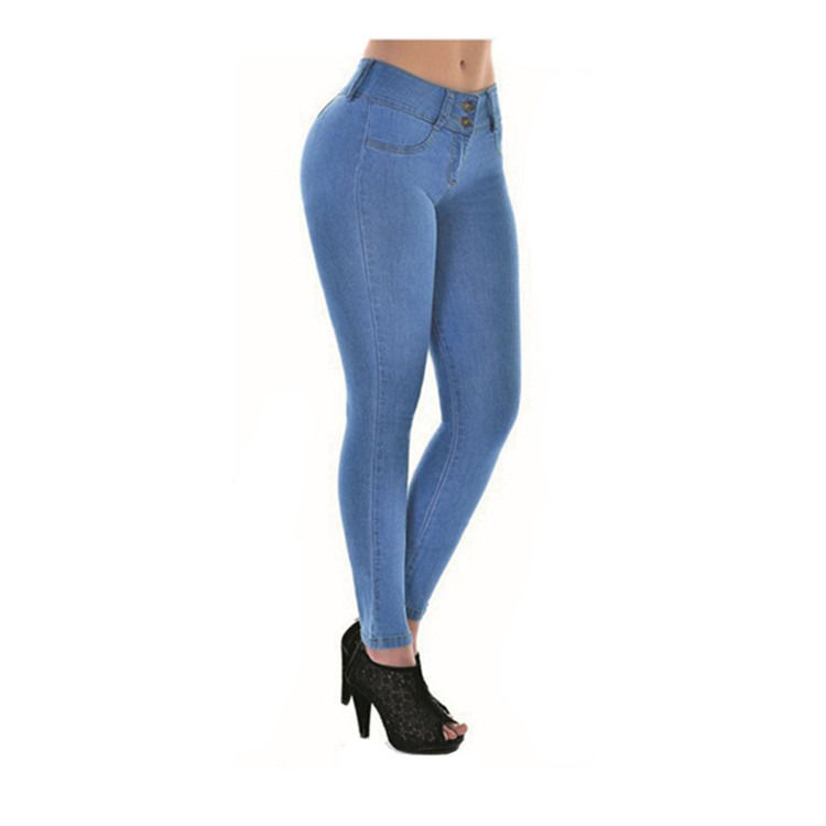 Couleur éblouissante de bonne qualité Jeans étirant haute taille Solid Woman Skinny Pencil Jeans