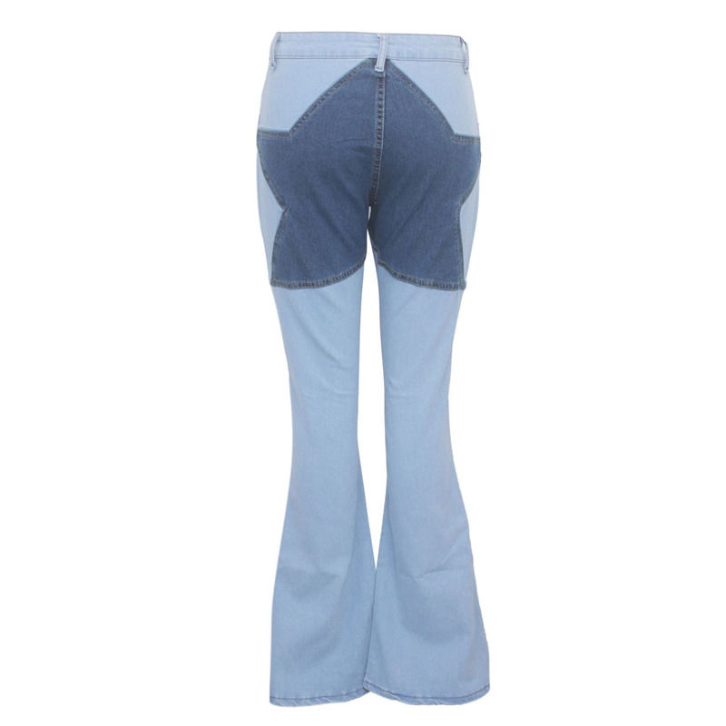 Couleur éblouissante de bonne qualité patchwork jean hip star couture étirement pantalon éclaboussé femmes jeans long