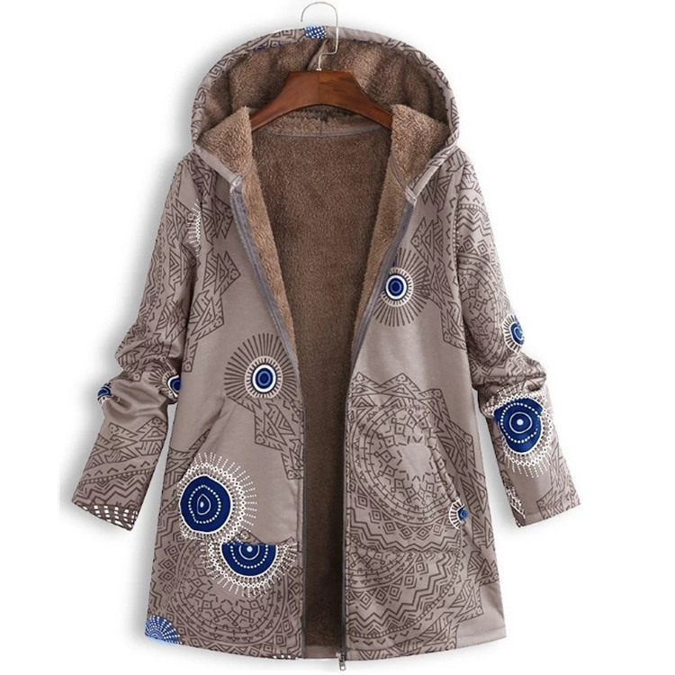 Fabrique en gros imperméable à l'eau femmes manteau d'hiver imprimé poche sweatshirt veste femmes de qualité d'âge laine de mode