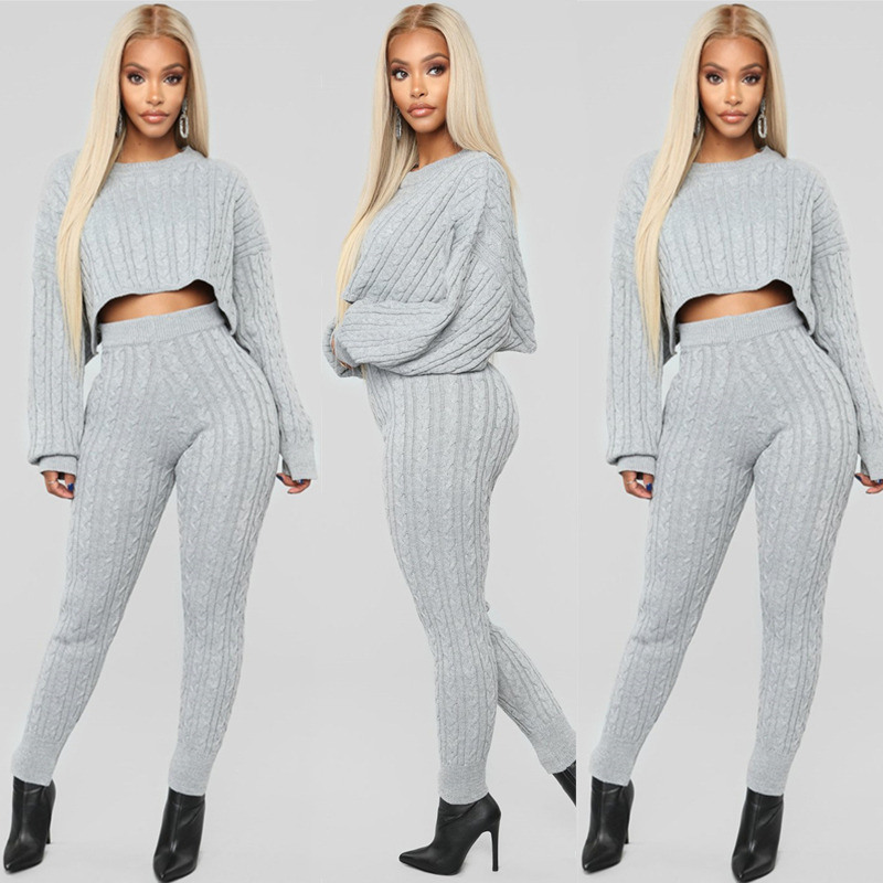 2020 hiver deux pièces de vêtements anti-rétrécissement ensemble de pull massif haut et pantalon ensemble de pull chaud