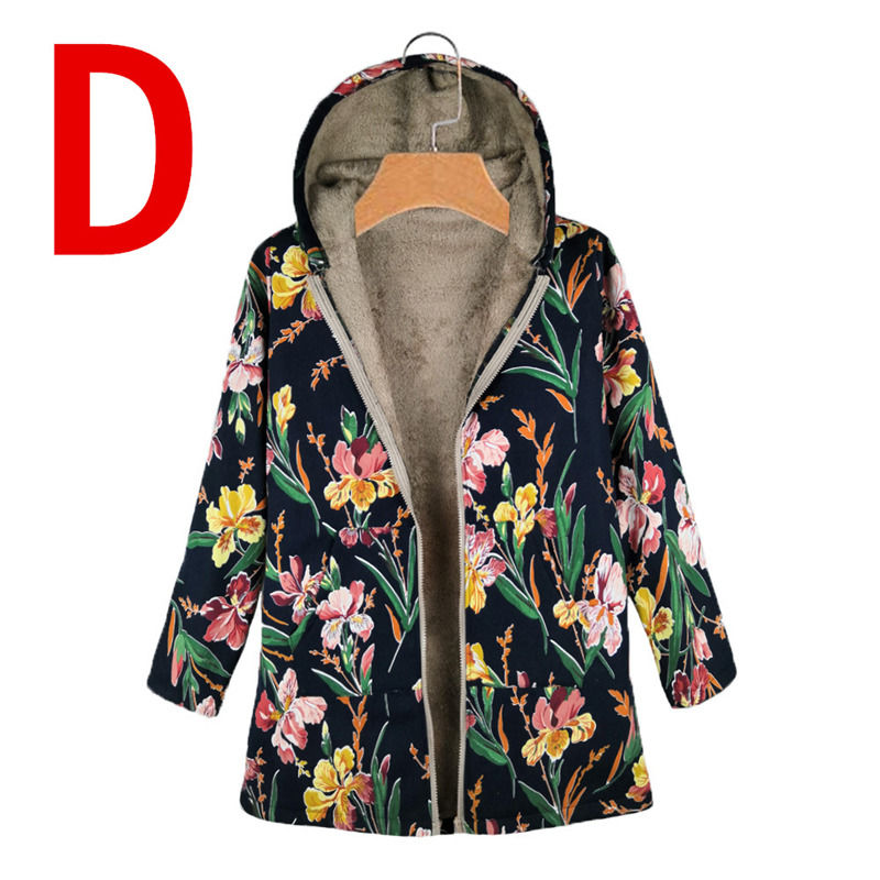 Imprimé floral imperméable à l'eau toile Dernière chemise à capuche laine chaude femme manteau d'hiver veste mince