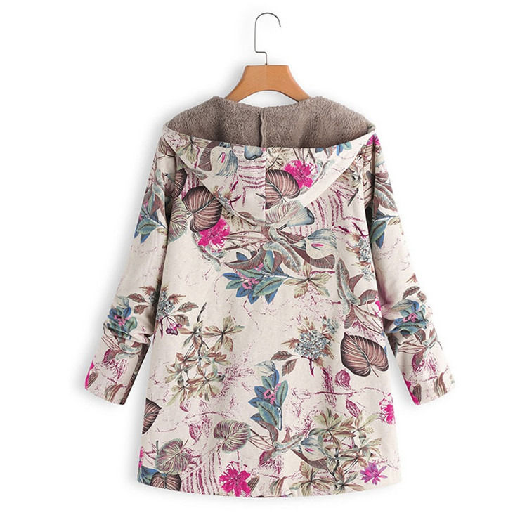 Imprimé floral imperméable à l'eau toile Dernière chemise à capuche laine chaude femme manteau d'hiver veste mince