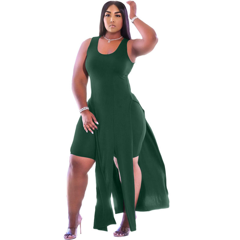 2021 NEW Anti-statique Ensemble de deux pièces Élastique Split Tank Robe d'été Robe courte Sans manches Robe décontractée