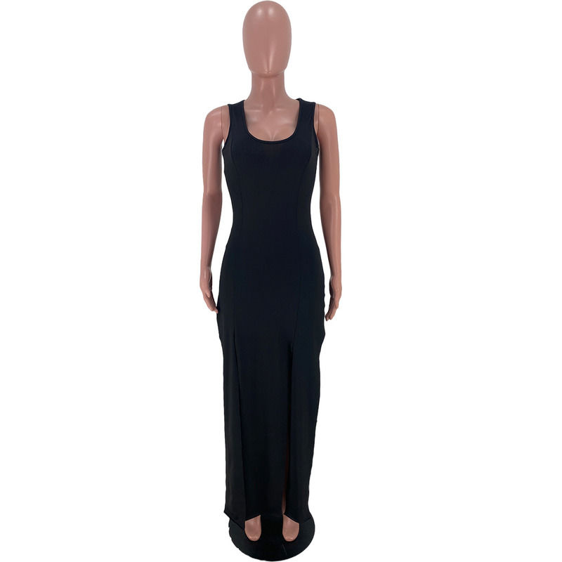 2021 NEW Anti-statique Ensemble de deux pièces Élastique Split Tank Robe d'été Robe courte Sans manches Robe décontractée