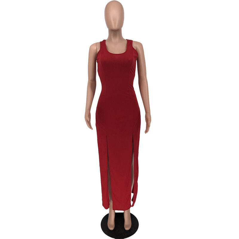 2021 NEW Anti-statique Ensemble de deux pièces Élastique Split Tank Robe d'été Robe courte Sans manches Robe décontractée