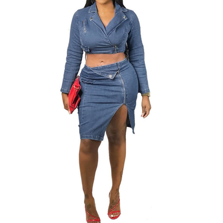 Style mode plus taille sexy jupe en jean avec ensemble supérieur deux pièces ensemble jupe décontractée
