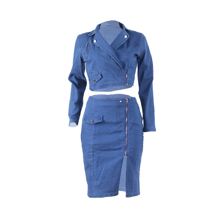 Style mode plus taille sexy jupe en jean avec ensemble supérieur deux pièces ensemble jupe décontractée