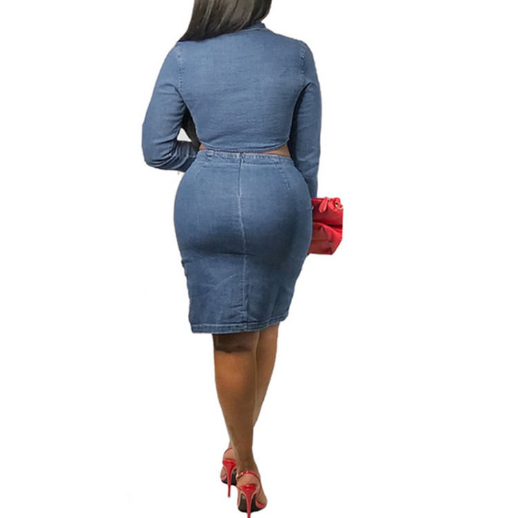 Style mode plus taille sexy jupe en jean avec ensemble supérieur deux pièces ensemble jupe décontractée